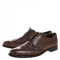 مملوكة مسبقًا حذاء ديربي تودز رباط علوي جلد بروغي بني مقاس 41.5