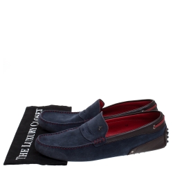 Pre Owned حذاء لوفرز تودز فور فيراري سويدي بني/أزرق كحلي سليب أون لوفرز مقاس 44.5