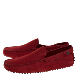 Pre Owned Tod's for Ferrari Red Suede Loafers Size 41