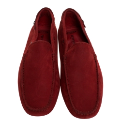 Pre Owned Tod's for Ferrari Red Suede Loafers Size 41