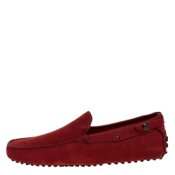 Pre Owned Tod's for Ferrari Red Suede Loafers Size 41