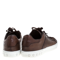 Tod's Brown Perforated Leather Low Top Sneakers Size 44