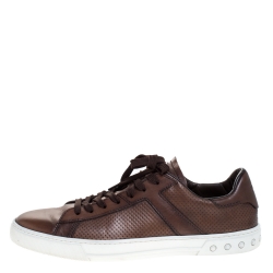 Tod's Brown Perforated Leather Low Top Sneakers Size 44
