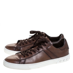 Tod's Brown Perforated Leather Low Top Sneakers Size 44