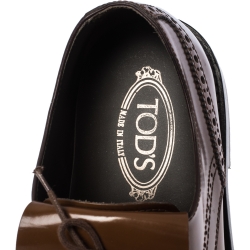 Tod's Brown Leather Fringe Lace Bow Brogue Derby Size 42.5