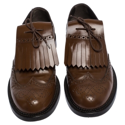 Tod's Brown Leather Fringe Lace Bow Brogue Derby Size 42.5