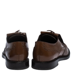 Tod's Brown Leather Fringe Lace Bow Brogue Derby Size 42.5