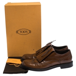 Tod's Brown Leather Fringe Lace Bow Brogue Derby Size 42.5