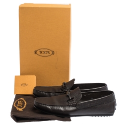 Pre Owned Tod's Brown Textured Leather T-Bar Loafers Size 42.5