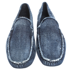 Pre Owned Tod's Denim Fabric Slip On Loafers Size 43