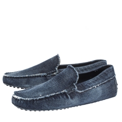 Pre Owned Tod's Denim Fabric Slip On Loafers Size 43