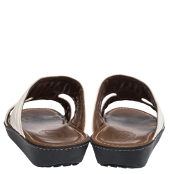 Tod's White Leather And Ostrich Embossed Trim Platform Slide Sandals Size 44.5