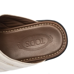 Tod's White Leather And Ostrich Embossed Trim Platform Slide Sandals Size 44.5