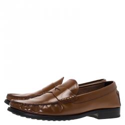 Pre Owned Tod's Caramel Brown Leather Penny Loafers Size 41.5