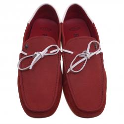 Pre Owned Tod's For Ferrari Red and White Leather Bow Loafers Size 42.5