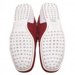Pre Owned Tod's For Ferrari Red and White Leather Bow Loafers Size 42.5