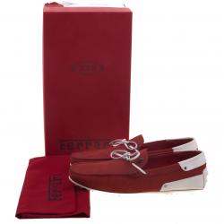 Pre Owned Tod's For Ferrari Red and White Leather Bow Loafers Size 42.5