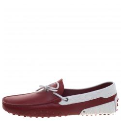 Pre Owned Tod's For Ferrari White and Red Leather Bow Loafers Size 44.5