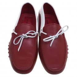 Pre Owned Tod's For Ferrari White and Red Leather Bow Loafers Size 44.5