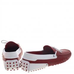Pre Owned Tod's For Ferrari White and Red Leather Bow Loafers Size 44.5