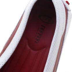 Pre Owned Tod's For Ferrari White and Red Leather Bow Loafers Size 44.5