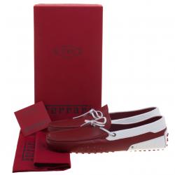 Pre Owned Tod's For Ferrari White and Red Leather Bow Loafers Size 44.5