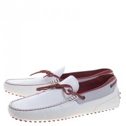 Pre Owned حذاء لوفرز تودز فور فيراري جلد أحمر وأبيض بفيونكة مقاس 43