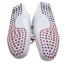 Pre Owned حذاء لوفرز تودز فور فيراري جلد أحمر وأبيض بفيونكة مقاس 43