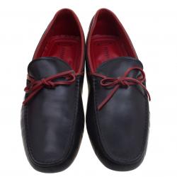 Pre Owned Tod's For Ferrari Black and Red Leather Bow Loafers Size 44.5