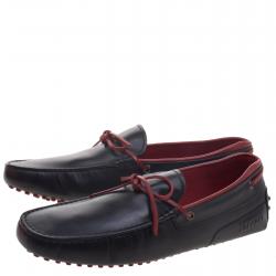 Pre Owned Tod's For Ferrari Black and Red Leather Bow Loafers Size 44.5