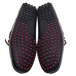 Pre Owned Tod's For Ferrari Black and Red Leather Bow Loafers Size 44.5