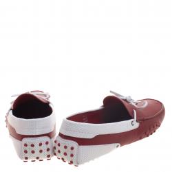 Pre Owned حذاء لوفرز تودز فور فيراري جلد أحمر وأبيض بفيونكة مقاس 44.5