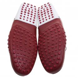 Pre Owned حذاء لوفرز تودز فور فيراري جلد أحمر وأبيض بفيونكة مقاس 44.5