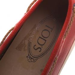 Pre Owned Tod's Red Leather Moccasins Size 42.5