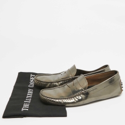 Tod's Metallic Green Leather Penny Slip On Loafers Size 41