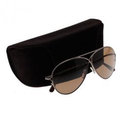 Pre Owned Tom Ford Silver and Brown Peter Aviators
