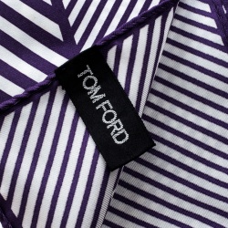 Pre Owned Tom Ford Purple and White Diagonal Striped Silk Pocket Square