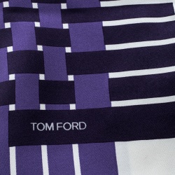 Pre Owned Tom Ford Off White and Purple Basket Weave Printed Silk Pocket Square