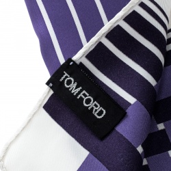 Pre Owned Tom Ford Off White and Purple Basket Weave Printed Silk Pocket Square