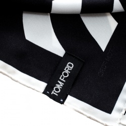 Tom Ford Monochrome Abstract Swirl Print Silk Pocket Square