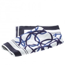 Tom Ford White and Blue Circular Geometric Print Pocket Square 