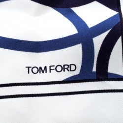 Tom Ford White and Blue Circular Geometric Print Pocket Square 