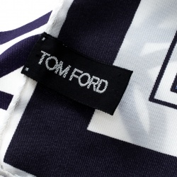Tom Ford White and Blue Circular Geometric Print Pocket Square 