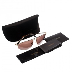 Pre Owned Tom Ford Gold/Brown TF189 Nicholai Aviator Sunglasses