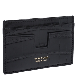 Tom Ford Black Glossy Alligator Card Holder