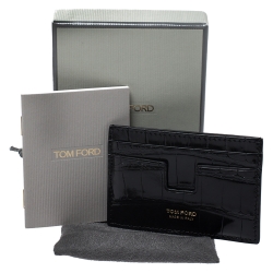 Tom Ford Black Glossy Alligator Card Holder