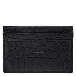 Tom Ford Black Glossy Alligator Card Holder
