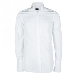 Tom Ford White Cotton Long Sleeve Button Front Tuxedo Shirt S