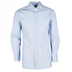 Tom Ford Blue and White Striped Button Front Long Sleeve Shirt L