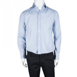 Tom Ford Blue and White Striped Button Front Long Sleeve Shirt L
